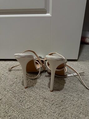 White Strappy High Heel Sandals with Rhinestone Accent